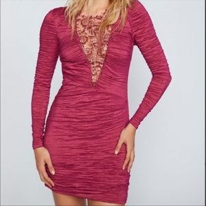 Free People Look of Love Ruched Bodycon Mini Dress wine